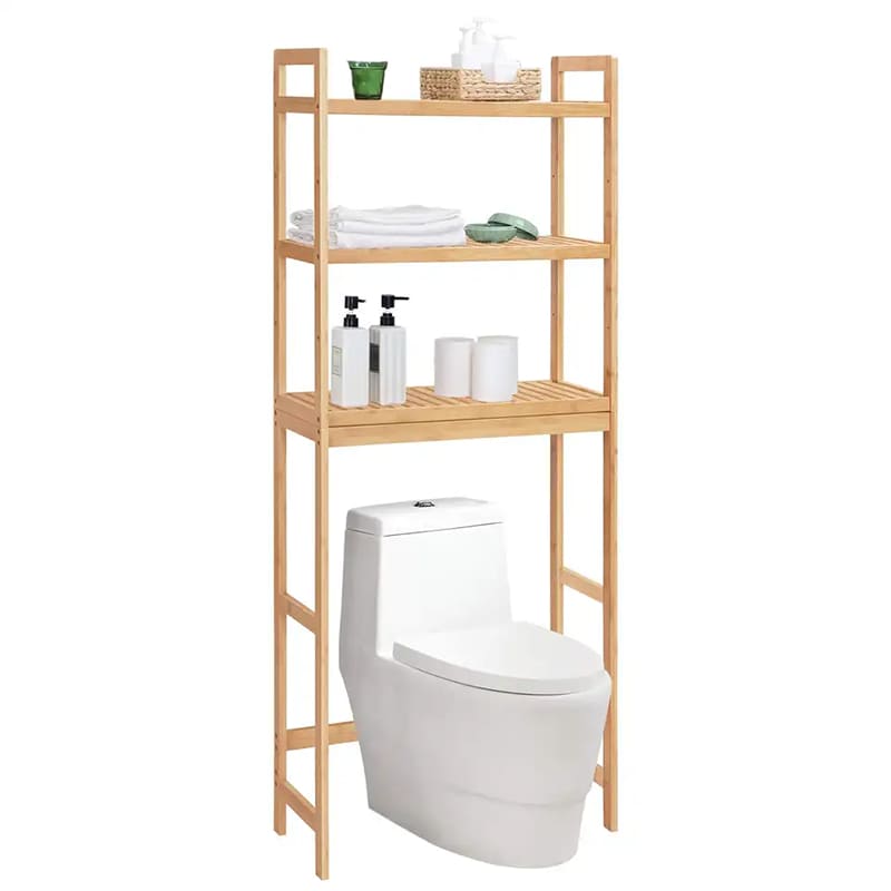 カスタマイズ可能な3層の竹の浴室のキャビネットオーガナイザーの上のトイレ収納ラックの棚