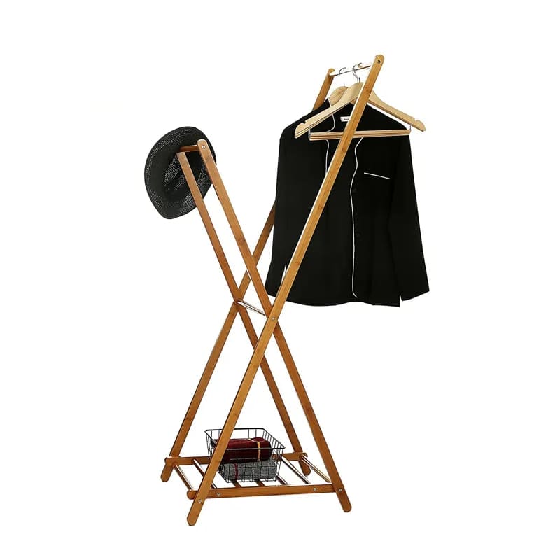 ポータブル余分な大きな衣服ラックハンギングレール竹のコートラック玄関用竹の衣類ラック